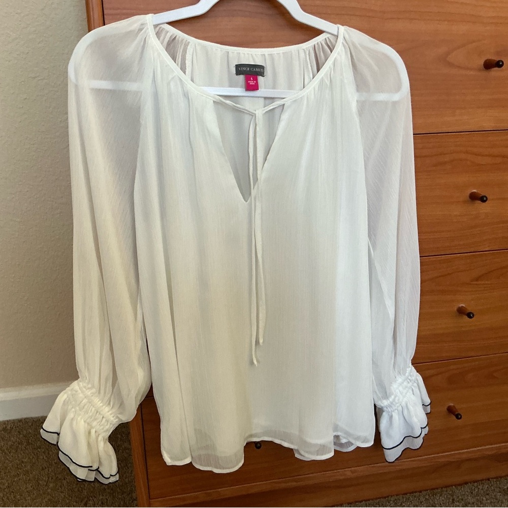 Vince Camuto white sheer long sleeve shirt